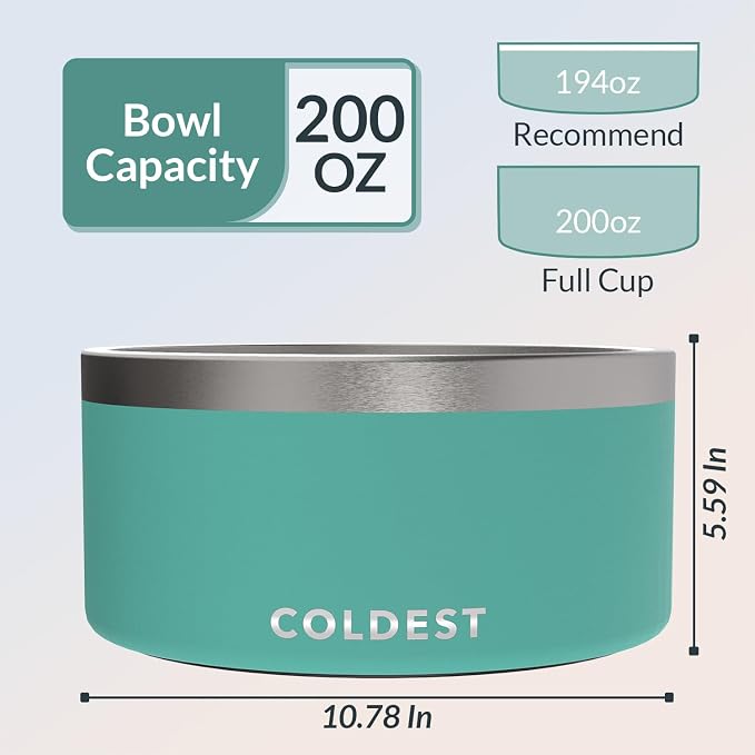 Coldest Dog Bowl - Anti Rust Metal, Non Slip, 3 Layers Insulated Stainless Steel Dog Bowls - Spill Proof & Heavy Duty - Water Bowl for Dogs, Cats & Pets, Dish Washer Safe (200 oz, Terraform Green)