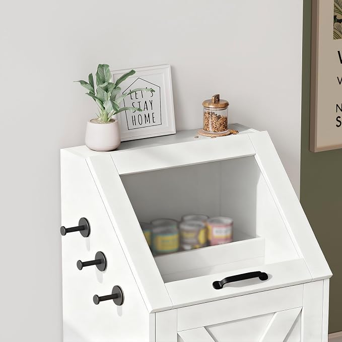 Dog Feeding Station with Storage Cabinet and 2 Elevated Dog Bowls, Hidden Pet Food Storage Organizer for Dog &Cat, Modern Dogs Furniture, White