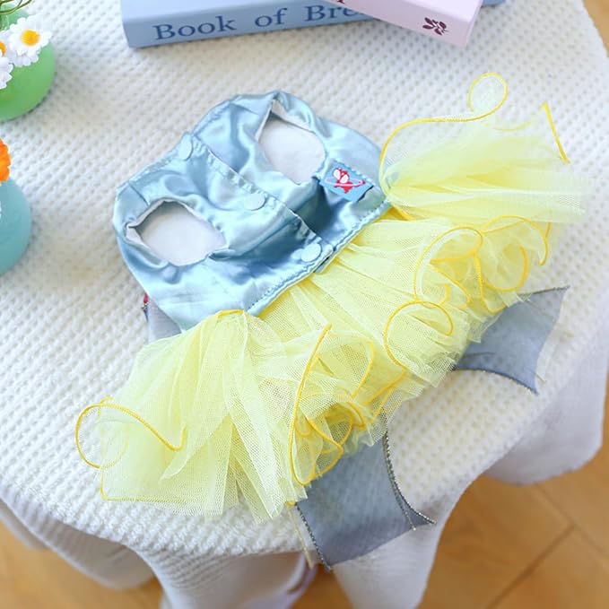 ANIAC Elegant Dog Dress for Small Dogs Girls, Bow Knot Puppy Clothes Female, Cat Princess Tutu Dress, Formal Pet Pary Outfit for Wedding Birthday Valentines (Yellow, Medium)