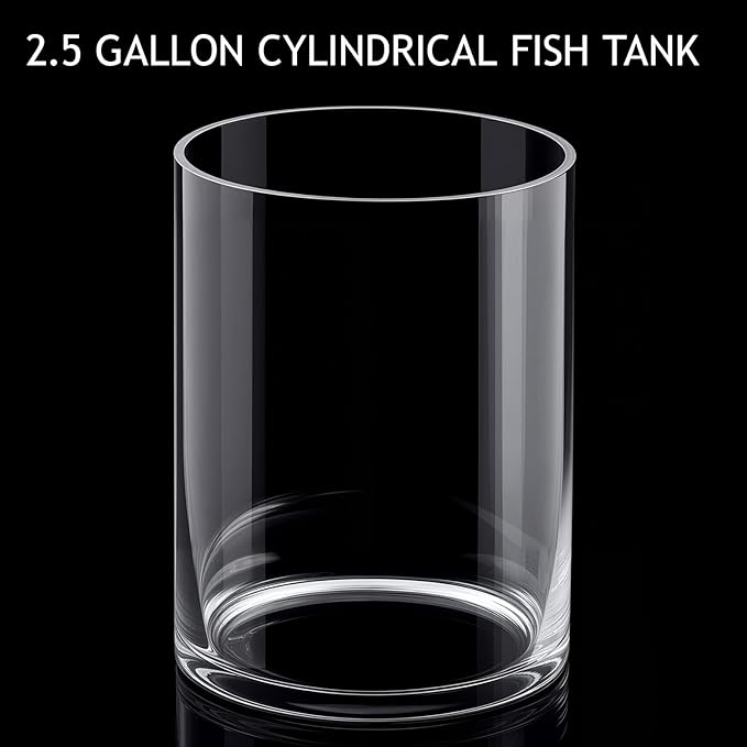 Maxdot 2.5 Gallon Cylindrical Glass Fish Tank Solid Base, 360° Full View Desktop Aquarium Starter, Easy to Maintain Small Microfauna for Betta Snails Shrimp Aquatic Planting and Small Plant Terrarium