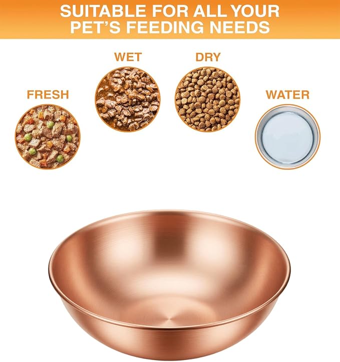 8.66 Inch Large Round Hand Forged Pure Solid Copper Pet Bowl, Heavy Duty Dog Copper Bowl for Food & Water, Premium Feeding Copper Bowl for Dogs Cats & All Household Pets (1)