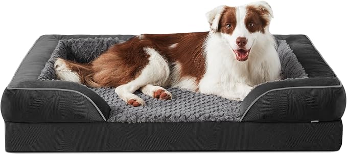 Orthopedic Dog Bed for Large Dogs, Washable Waterproof, Egg-Crate Foam Dog Couch Bed with Washable Removable Cover, Waterproof Lining and Nonskid Bottom
