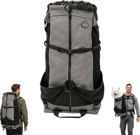 Big Dog Backpack Carrier, Dark Gray | Extra Large Pet Carrier for 66lbs Dogs, Fully Adjustable Water-Resistant Dog Travel Bag for Hiking Cycling Outdoor Adventures