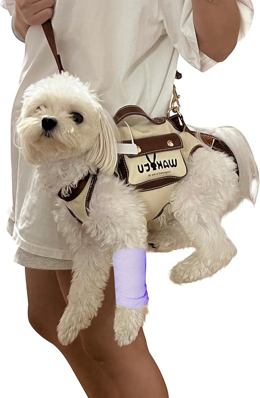 Wakytu Dog Lift Harness Dog Carrier VES Harness Adjustable Leash with Small Puppy Treat Bag,Fits Most Cars,XS | stylish puppy sling carrier with handle & pocket,adjustable leash,walking & travel