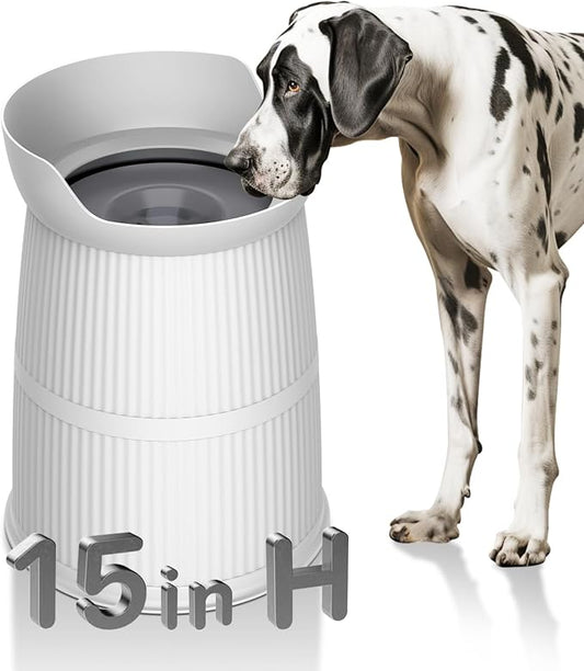 15.4in High Elevated Dog Water Bowls,4.4L No Spill Stainless Steel Bowl | Adjustable Raised Stand,Non-tip,Non-Slip, Water Dispenser for Large Medium Pets