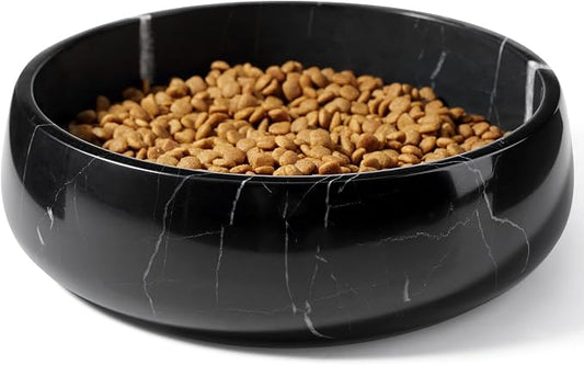 Karibiber Natural Marble Dog Bowl, 5lbs Non Slip Dog Food Bowl, Non Spill Weighted Water Bowls for Large Dogs, Durable Big Dogs Dish, Puppy Pet Bowls, Easy to Clean, Holds 6.5 Cups(Spain Black)