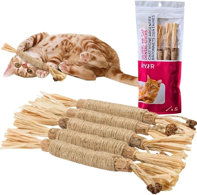 RYERCAT Silvervine Sticks for Cats - 100% Natural Cat Chew Toy for Aggressive Chewers and Kitten Teething - Pet Friendly, Smooth Finish, Irresistible Taste and Smell (5 Pack)