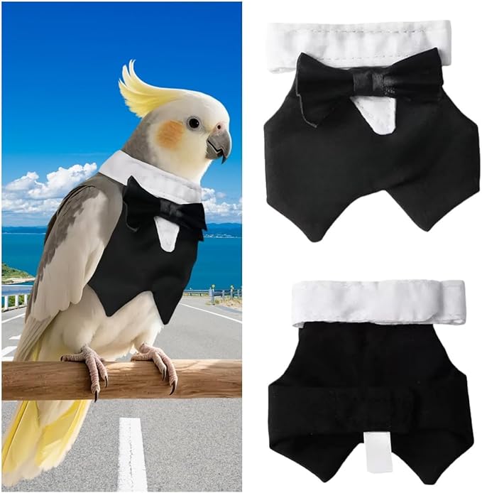 Bird Clothes, Parrot Tuxedo Costume, Flights Suits - Black Formal Outfit Bird Cosplay Photo Prop for Eclectus, Budgerigar, African Greys Parakeet, Conure, Cockatiel, Love Birds,L