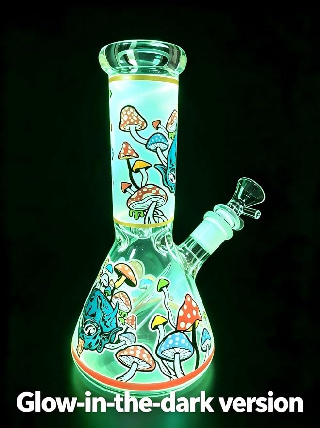 8 inch Heavy Bong Beaker + 14mm Bowl, Water Pipe USA | Glow-in-the-dark version