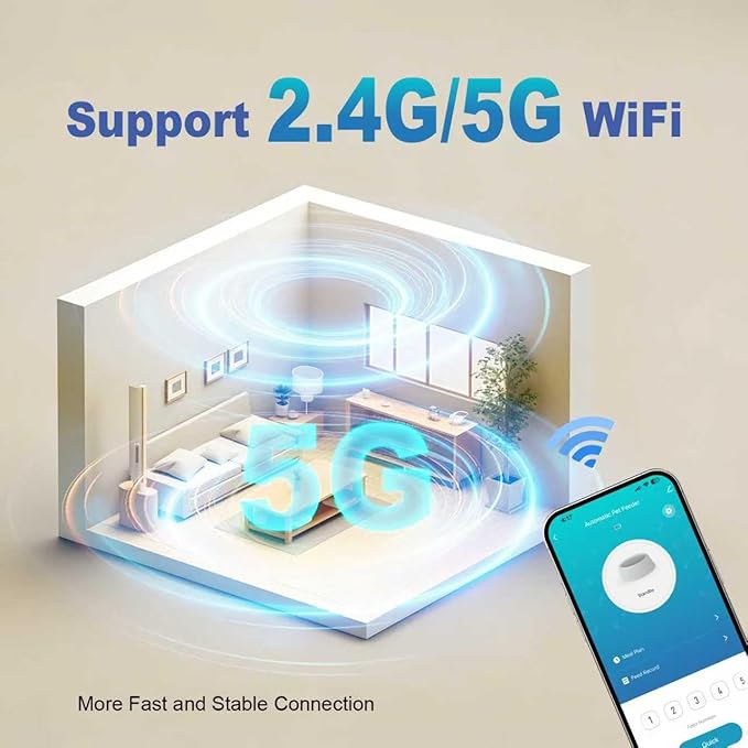 2.4G/5G Automatic Cat Feeder, 4L WiFi Food Dispenser with 10s Voice Recorder, Pet Feeder up to 10 Meals per Day, Timed Cat Feeder with Dry Food Sealed Ring (Matte White, 4.0 L)