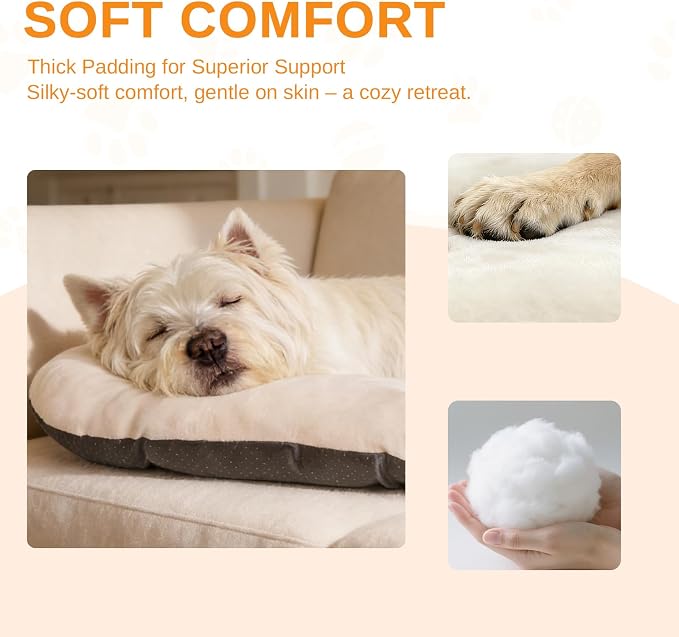 Washable Oval Dog Bedfor Medium Dogs,Silver-Tipped High-Resilience,Beige | Non-Slip Bottom Prevents Sliding, Soft Plush Short Fur, Machine Washable, Ideal for Crates/Apartments/Cozy Nooks,29"x18"x2.8"