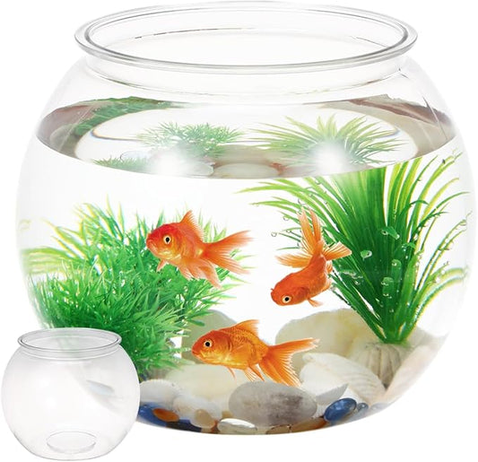 Abaodam Small Desktop Fish Tank 8.66In Round Clear Plastic Fish Bowl Aquarium for Betta and Aquatic Plants Home Office Garden Decor