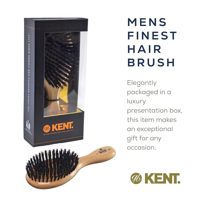 Kent OG1 Finest Men's Hair Brush and Facial Brush for Beard Care - 100% Natural Black Boar Bristle Brushs for Mens Grooming, 360 Wave, and Beard Straightener For Men's Hair Care