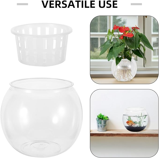 BESPORTBLE Plastic Betta Fish Aquarium Bowl with Hydroponic Basket Small Desktop Fish Tank for Living Room Table Eco-Friendly Plant Terrarium Bowl and Aquatic Pets