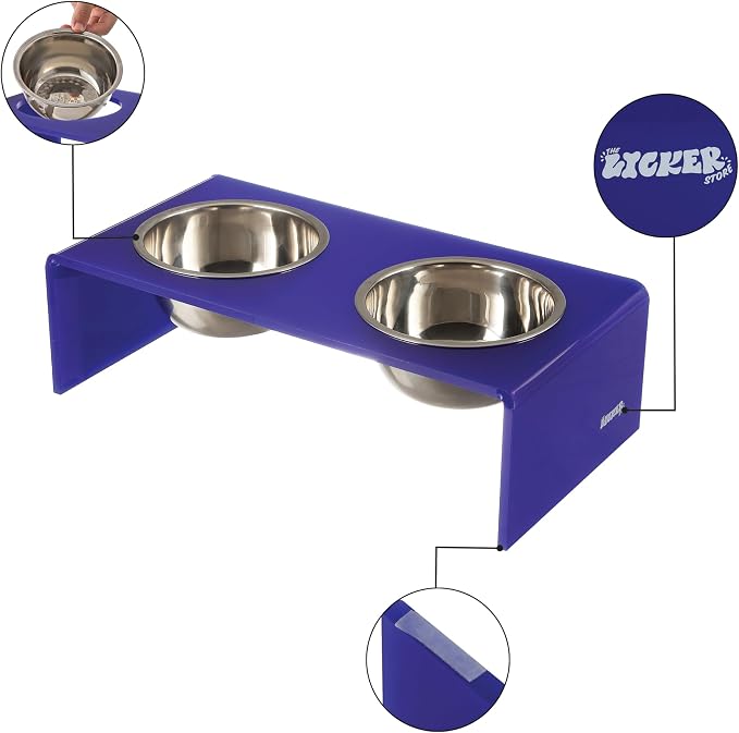 DBL2001F Keaton 7.5" Medium/Large Modern Acrylic Rectangular Elevated Pet Feeder with 54oz 2-Stainless Steel Bowls, Purple/Chrome