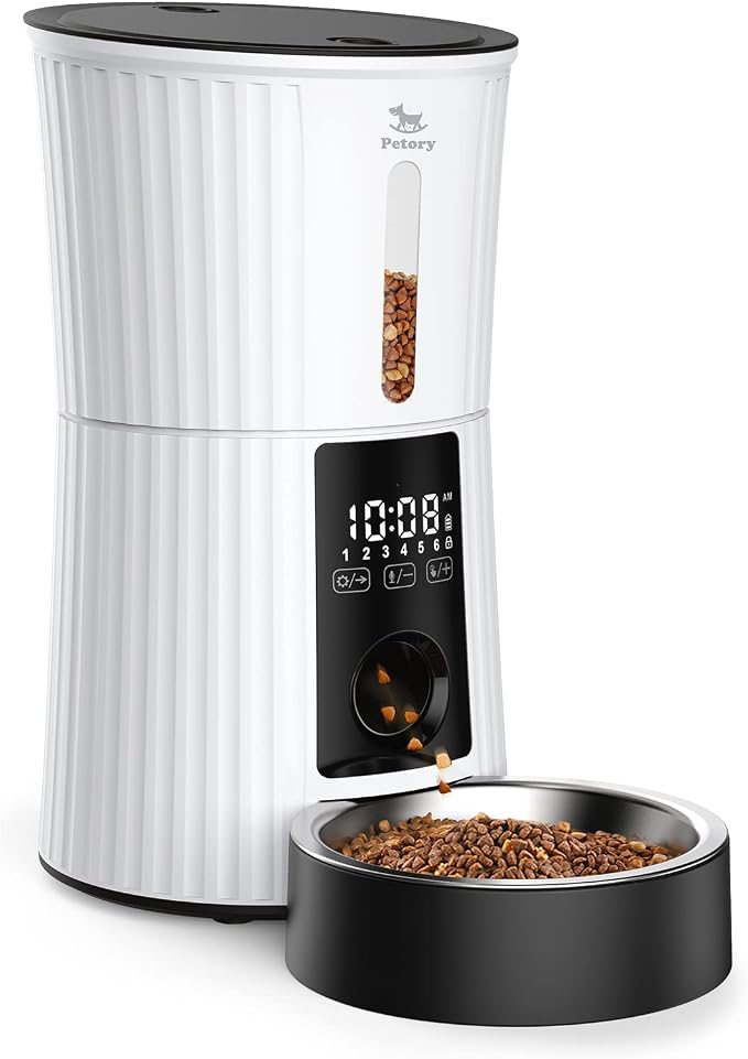 Automatic Cat Feeder - Rechargeable Food Dispenser for Cats and Dogs | Battery Powered, 4L, Programmable Portion Control, Up to 6 Meals Daily, 10-Second Voice Recorder, Timed Cat Feeder