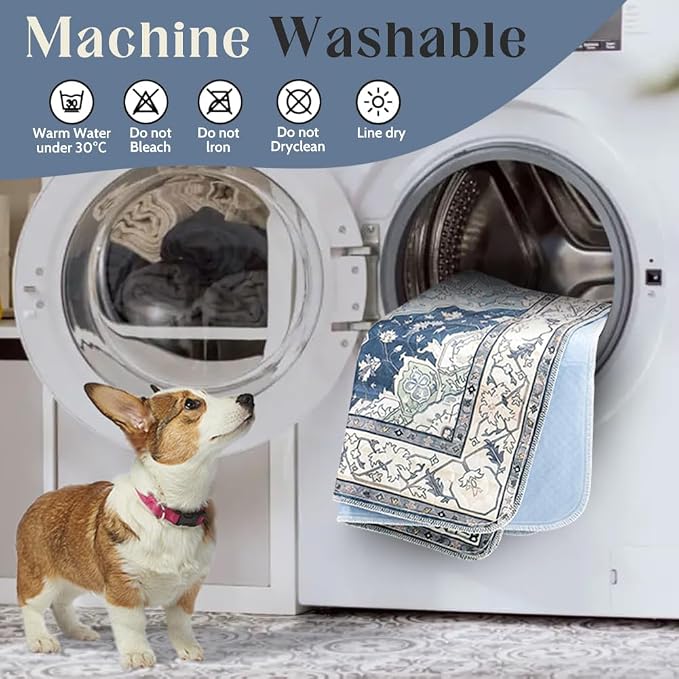 Washable Pee Pads for Dogs, 2 Pack Reusable Puppy Training Pads 40"x26" Super Absorbent Waterproof Dog Training Pads, Non-Slip Potty Pads, Whelping Pads Litter Mat Navy & Ecru