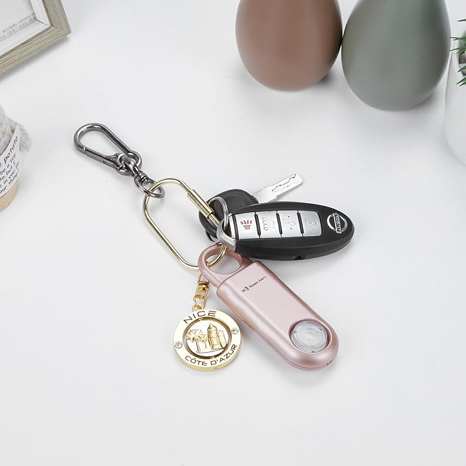 Alarme de sécurité personnelle 130 dB avec lumière stroboscopique. Sirène porte-clés à son puissant avec mousqueton pour femmes, enfants d'âge scolaire, coureurs de nuit, randonneurs. Avertisseur d'ours. Alertes d'autodéfense d'urgence SOS. Or rose
