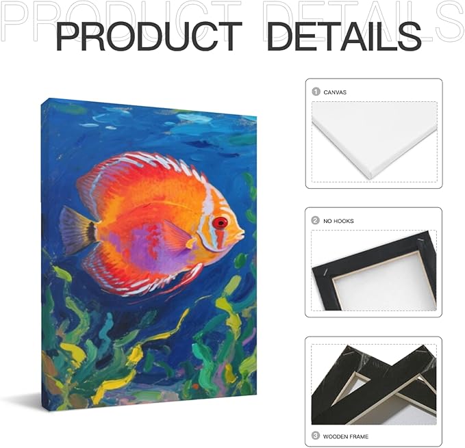 WSKLOKN Discus Fish Oversized Canvas Art for Living Rooms and Bedrooms 12x16 Inch
