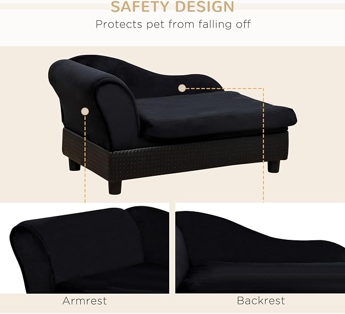 PawHut Luxury Fancy Dog Couch with Hidden Storage for Puppies, Black | Small Dog Sofa Bed with 2" Soft Foam, Modern Pet Furniture for Little Breeds