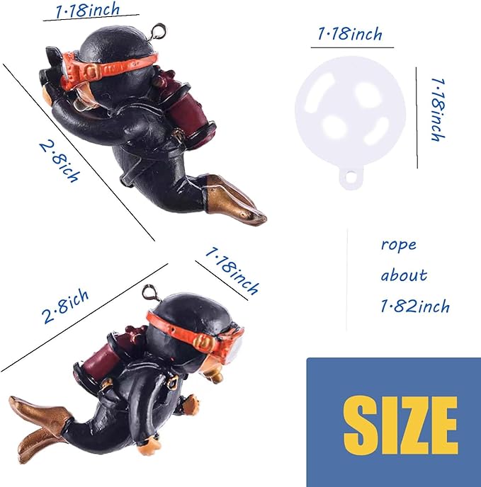 2-Pack Tank Decorations, Cute Little Diver, Aquarium Decoration Accessories Ornaments with Float Ball, Playmate for Tank Suitable for All Kinds of Fish and Tanks (Black)