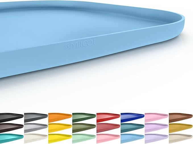 SMILOOL Waterproof Silicone Pet Food Mat with Raised Edge for Dog & Cat | 19" x 12" Non-Slip Pet Feeding Mats with Lip for Food & Water Bowl, Food Grade, Easy Cleaning, Light Blue