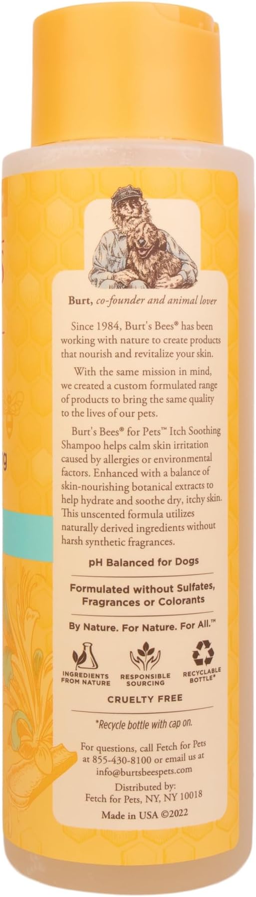 Burt's Bees for Pets Itch Soothing Dog Shampoo for Itchy Skin, pH Balanced Honeysuckle with Skin-Conditioning Honey, 95%+ Natural Origin Formula, No Sulfates, Fragrances, or Colorants, 16 Fl Oz - 6 Pk