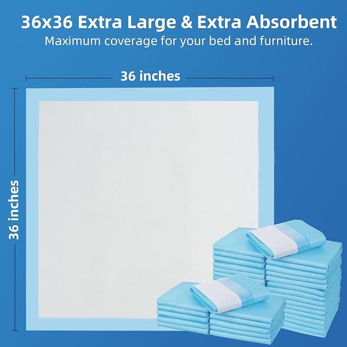 SOFYFINE 50 Count Extra Large Chucks 36"x36" Thicken Elderly Adults Incontinence Bed Pads Disposable, Heavy Duty Absorbency Underpads Waterproof, XXL Extra Large Puppy Pee Training Pad