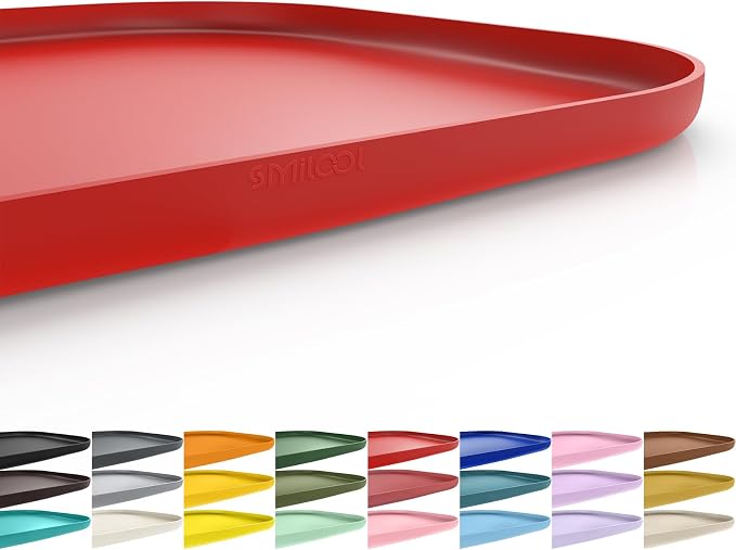 SMILOOL Waterproof Silicone Pet Food Mat with Raised Edge for Dog & Cat | 19" x 12" Non-Slip Pet Feeding Mats with Lip for Food & Water Bowl, Food Grade, Easy Cleaning, Red