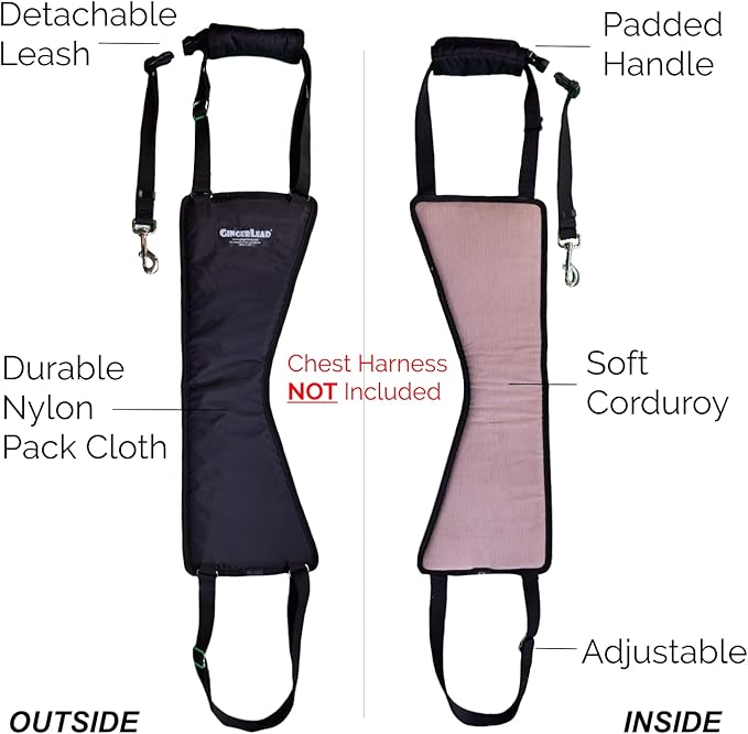 Dog Sling Hind Leg Support, M/LG Unisex with Cutout, Made in USA | Help Pets Walk, K9s Recover from Surgery, Fits Male & Female, Integrated Leash, Machine Wash/Dry, Chest Harness NOT Included