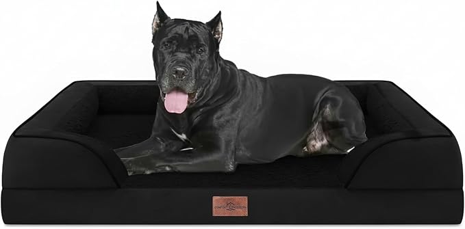 Comfort Expression Waterproof Orthopedic Dog Beds for Extra Large Dog | Supportive Egg Crate Foam Big Dog Bed with Removable Bolster, Dog Couch with Washable Cover & Non-Slip Bottom, 53x42Inch