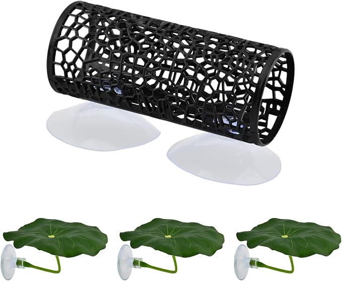 Betta Fish Toy, Betta Fish Tunnel Hammock, Safe Aquarium Decor for Smallfish Shrimp, Bettas Tank Accessories with Suction Cup & Simulated Lotus Leaves Perfect for Hideout/Play Area
