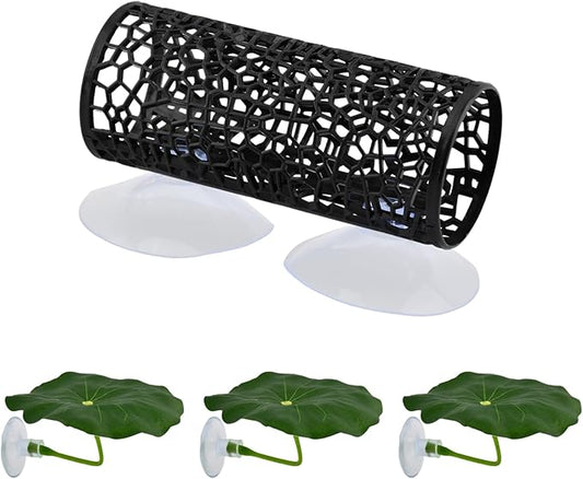 Betta Fish Toy, Betta Fish Tunnel Hammock, Safe Aquarium Decor for Smallfish Shrimp, Bettas Tank Accessories with Suction Cup & Simulated Lotus Leaves Perfect for Hideout/Play Area