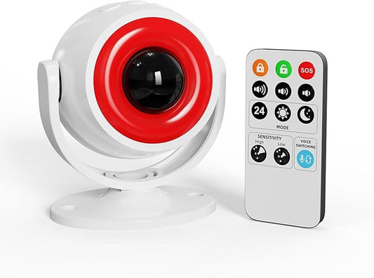 1 Pack Wireless Motion Detector Alarm for Indoor Use, PIR Motion Sensor with Sound Player for Pets, Dogs & Animal Deterrent, Intruder Alert & Remote Safety System, Noise Maker Sensor de Movimiento
