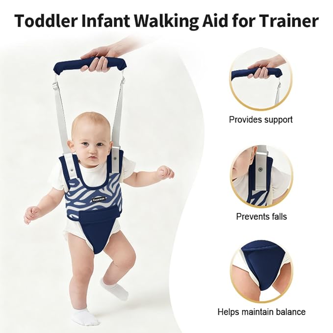 Baby Walking Harness - Handheld Toddler Walker Helper with Detachable Crotch, Adjustable Traction Strap, Breathable Fabric, Infant Walking Assistant Belt with for 9-24 Months (Blue)