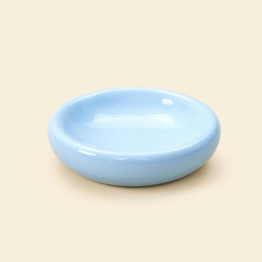 Pebble Pet Bowl Flat Blue, Ergonomic Dog Cat Feeding Bowl, Flat-Faced Breed, Tilted Ceramic Pet Food Dish, Scooper Eater, Anti-Spill Design, Dishwasher Safe, Modern Pet Bowl, Dry & Wet Diet