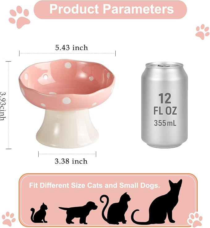 4PCS Multi-Color Mushroom Cat Bowl Set, Elevated Ceramic Bowls for Cats | Multi-Color, Cute, Elevated, Ceramic, Whisker Friendly, Anti Vomiting
