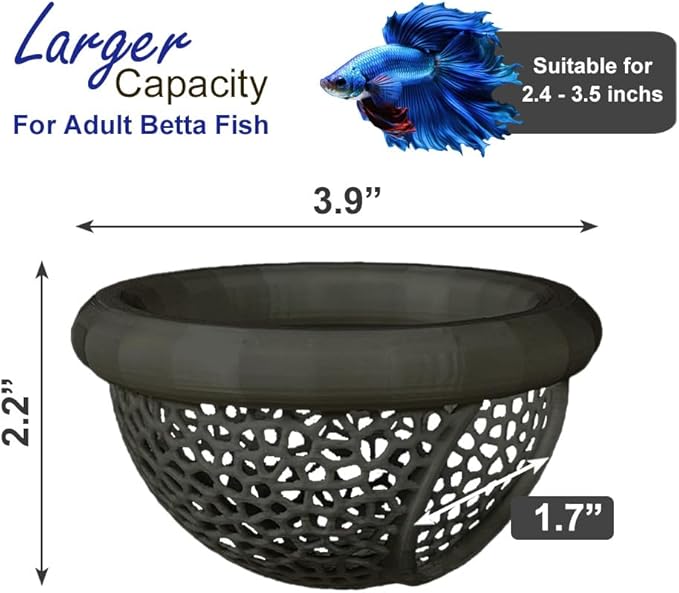 Floating Betta Hammock with Suction Cup, Shrimp Cave, Betta Fish Feeding Rings,3D Printed Aquarium Decor (Black, Large)