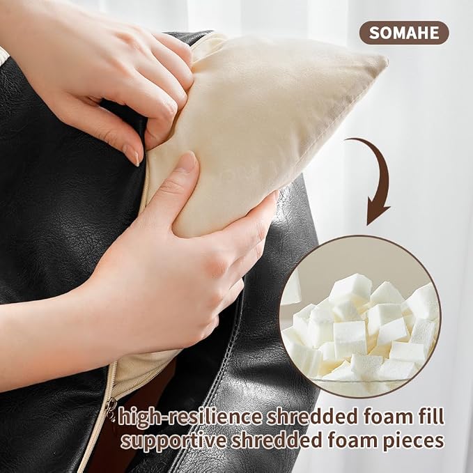 SOMAHE Waterproof Leather Dog Bed, Bolster Couch, 24x19x9 Black | Wipe-Clean Waterproof Leather + Removable Cushion: raised bolsters create a cozy bed for small-medium dogs.