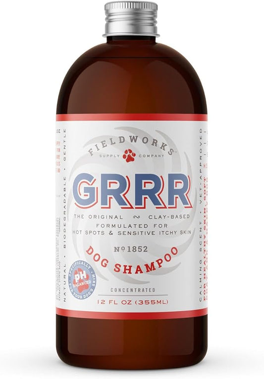 GRRR All-Natural Dog Shampoo – Gentle for Sensitive Skin. with Bentonite Clay, Argan Oil, Aloe & Shea Butter. Lavender Scent, Hypoallergenic, Biodegradable, 12oz