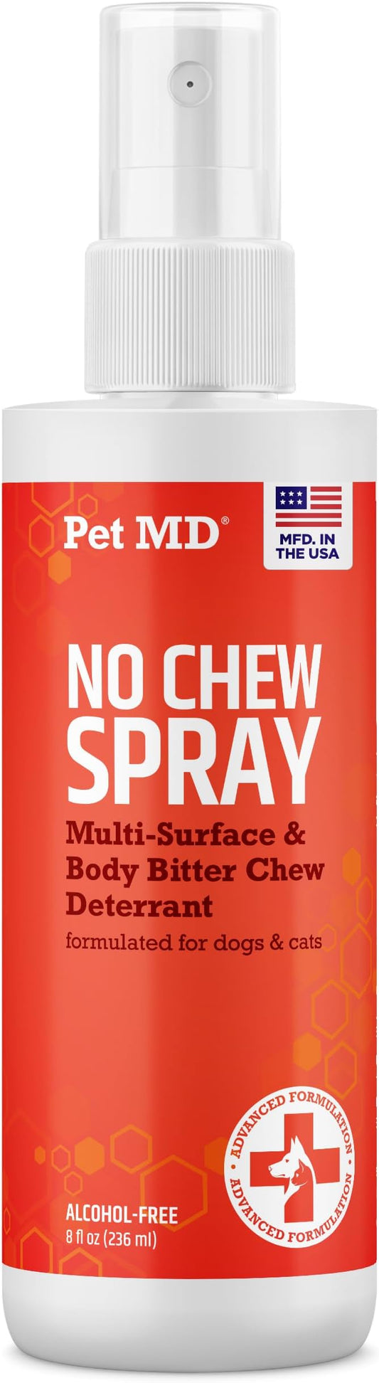 Pet MD No Chew Spray for Dogs & Cats - Multi-Surface Bitter Spray to Stop Biting & Chewing - Dog Deterrent Spray for Carpet, Furniture, Plants, & Skin - Anti Licking Cat Training Spray - 8 oz