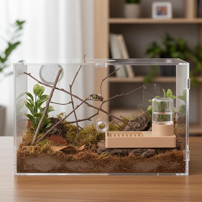 Jumping Spider Water Dispenser Jumping Spider Enclosure Accessories Suitable for Tarantulas, Praying Mantises,and Other Small Animal Enclosure Accessories (Natural Wood Color)