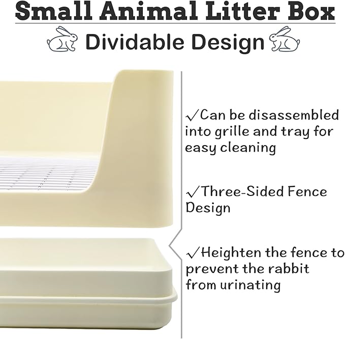 VCEPJH Extra Large Rabbit Litter Box for Cage, Plastic Litter Pan Corner Pet Toilet Small Animal Potty Tray with Metal Grate for Adult Guinea Pigs Chinchillas Ferrets (White)