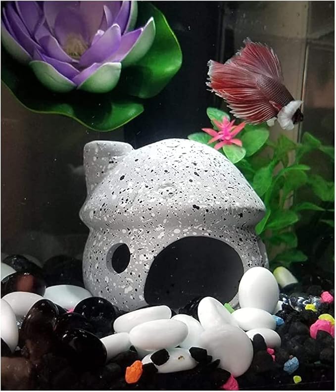 Saim Aquarium Decorations Mushroom House Ceramic Cave, Betta Fish Hideout Breeding Mushroom Cave Fish Tank Ornaments for Amano Shrimp Cichlid Bonsai to Play, Hide and Rest - Grey
