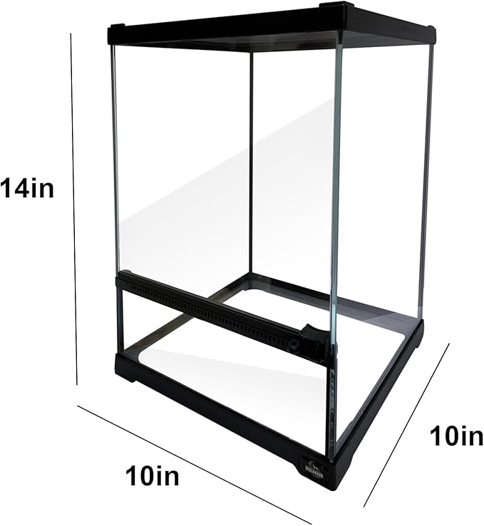 Reptile Glass Terrarium Tank 10 * 10 * 14in, Full View with Front Opening Door,Amphibians Enclosure Habitat Cage for Crested Gecko,Spider,Tarantula,Lizard,Hermit Crab,Frog,Mantises,Insects