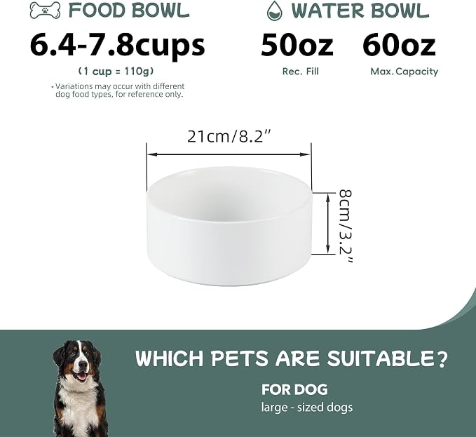 Havniva Ceramic Dog Bowls, 8.3” Dog Food and Water Bowl, Pet Feeding Bowl | Dog Food Bowl for Large Dogs, Food-Grade Ceramic, Dog Water Bowl with Non-Slip Rubber Base, Large Capacity, Dishwasher Safe