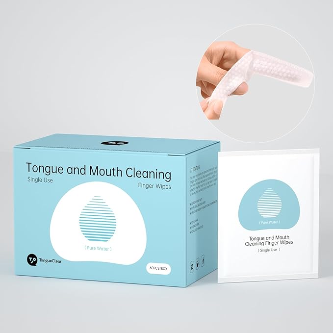 Tongueclear Unflavored Disposable Finger Toothbrush for Adults, 60pcs, Oral Brush ups for Teeth Cleaning, Deep Cleaning Teeth Wipes, Gum Cleanning