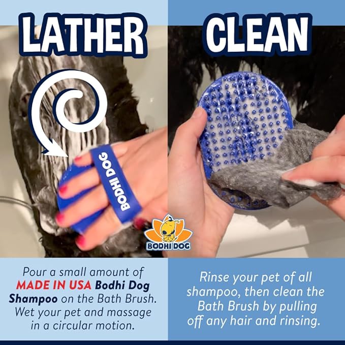 Bodhi Dog Shampoo Brush - Pet Grooming & Bath Supplies for Dogs and Cats - Bath Brush for Long & Short Hair - Premium Scrubber for Shower, Showerhead, Sprayer & Bathing (One Pack, Blue)