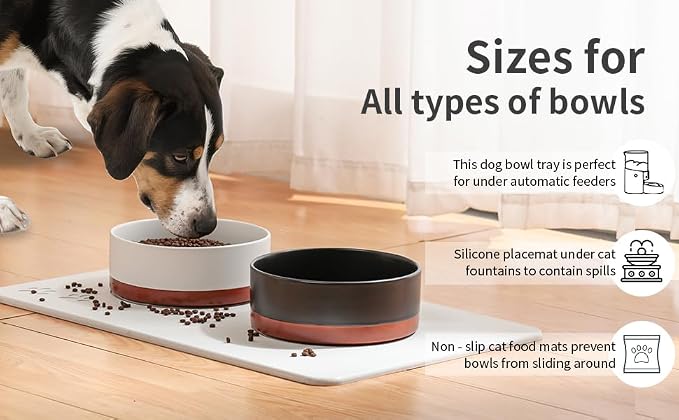 Diatomite Stone Pet Feeding Mat for Dog Cat Super Absorbent Diatomite Quick Drying Stone Dog Food Mat, Dog Mats for Food and Water with Non-Slip Station, Fast Dry Pet Mats,Grey White