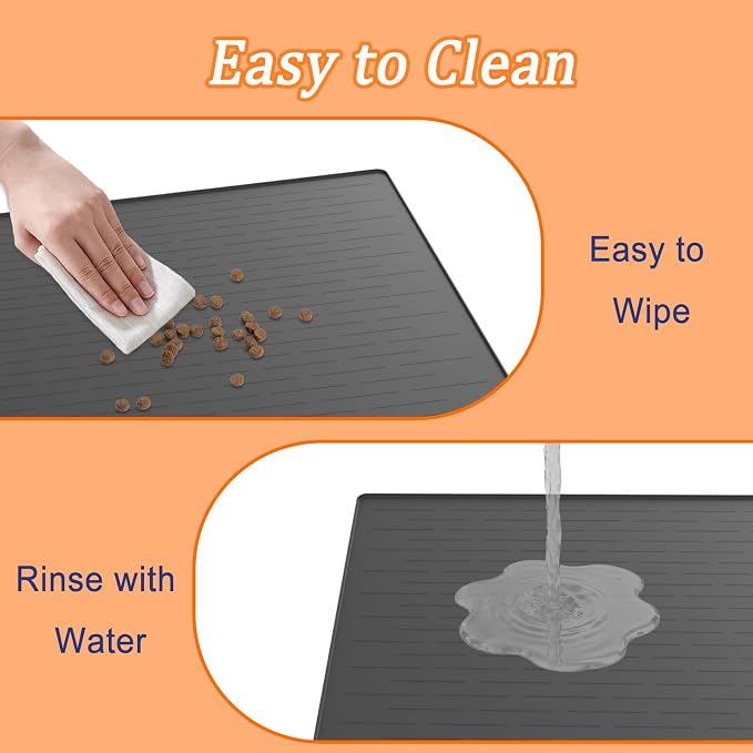 31.8"x23.8" Extra Large Pet Food Mat, Silicone Dog Mats for Food and Water, XL Nonslip Pet Feeding Mats for Floors,Dog Cat Bowl Mat with Raised Edges, Light Gray